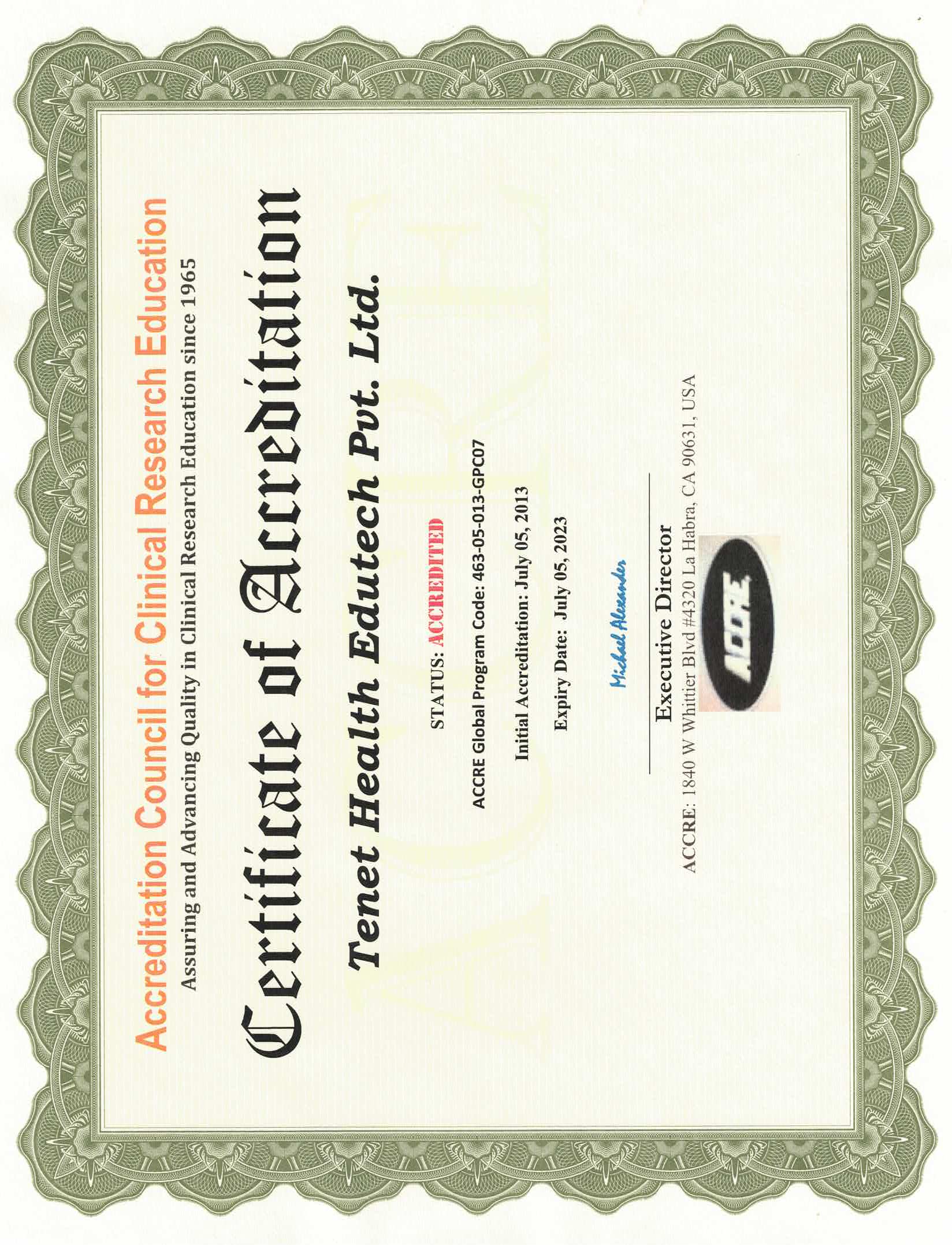 Certificate of Accreditation Cliniminds